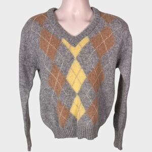 The Moors 100% Shetland Wool Lord Jeff Gray Argyle Mens L Sweater